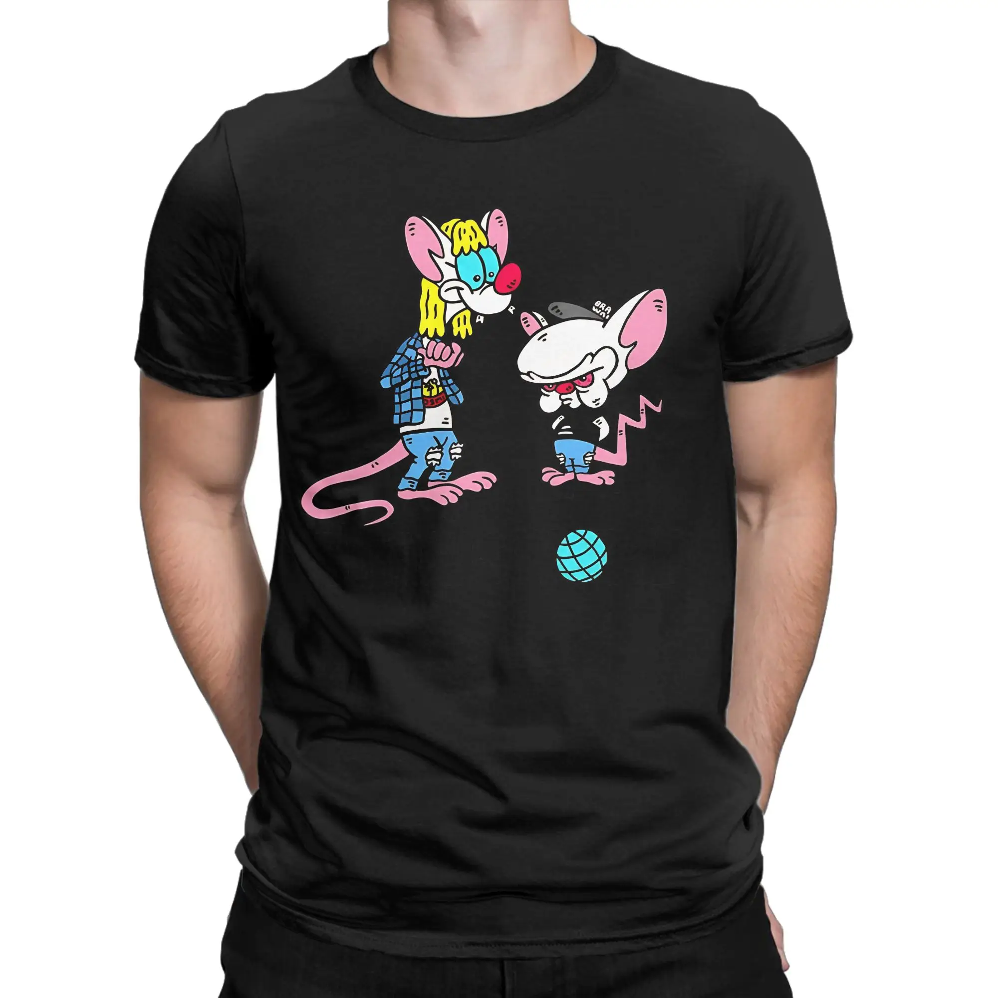Movie Vintage Funny Lab Cartoon Classic Pinky and the Brain Novelty 100% Cotton T-Shirt Tees Tops For Men