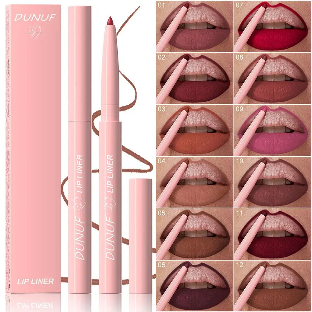 12 Colors Matte Lip Liner Pen Soft Texture Red Contour Tint Pencil Cup Non-stick Long Lasting Waterproof Lipliner Pencil Li U6d8