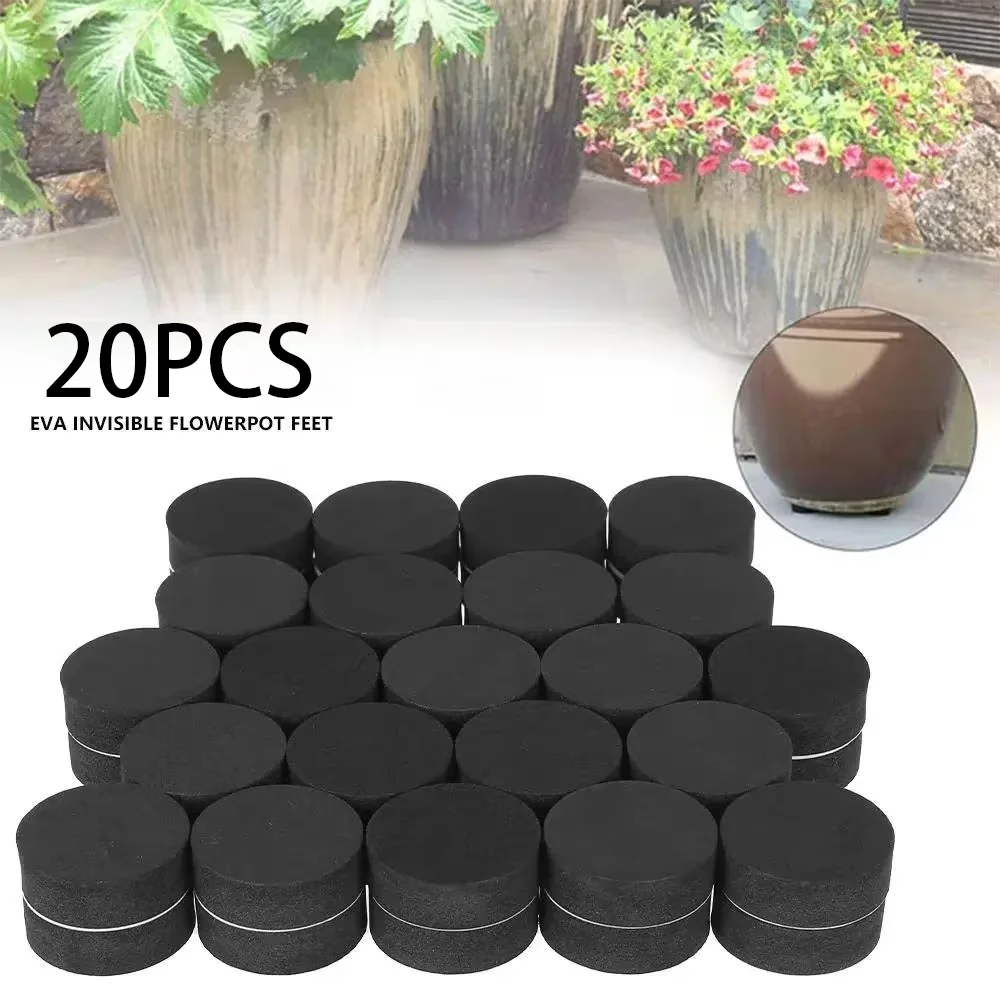 20 Pack Invisible Round Self‑Adhesive Plant Pot Feet, Black Non‑Slip Heavy‑Duty Riser Pads for Indoor & Outdoor Flower Pots