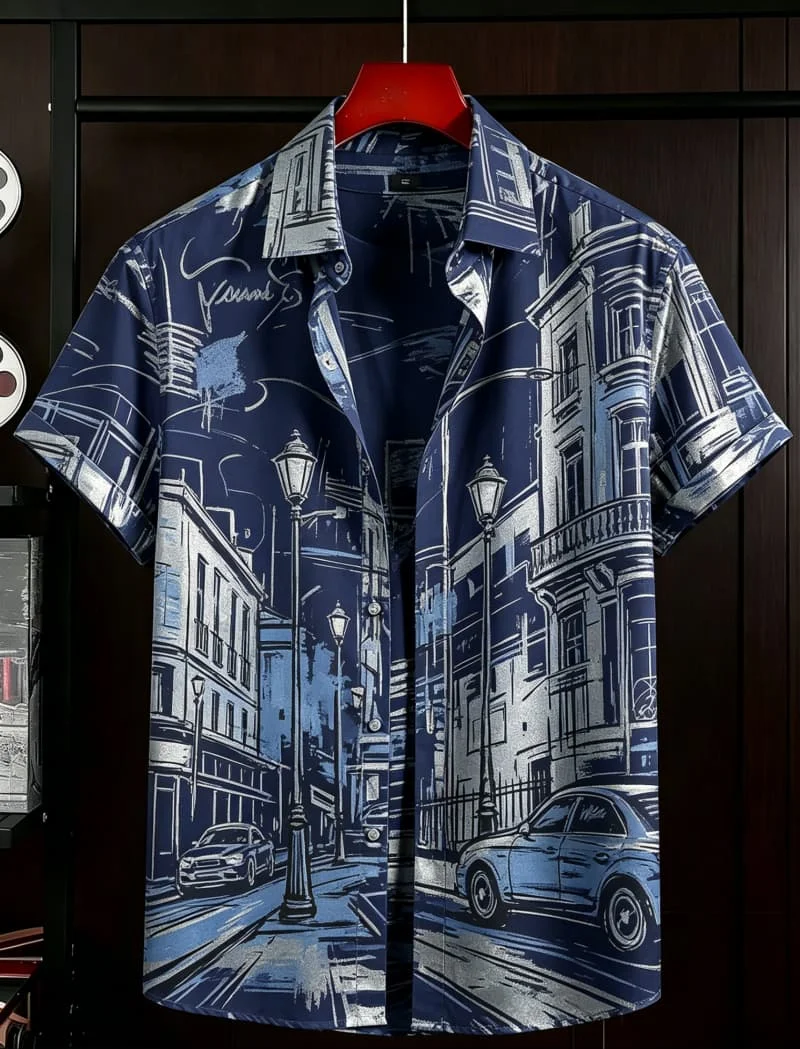 Men's Street eye-catching Art Printed Short Sleeved shirt,  Suitable For Unique And Personalized Street Wear
