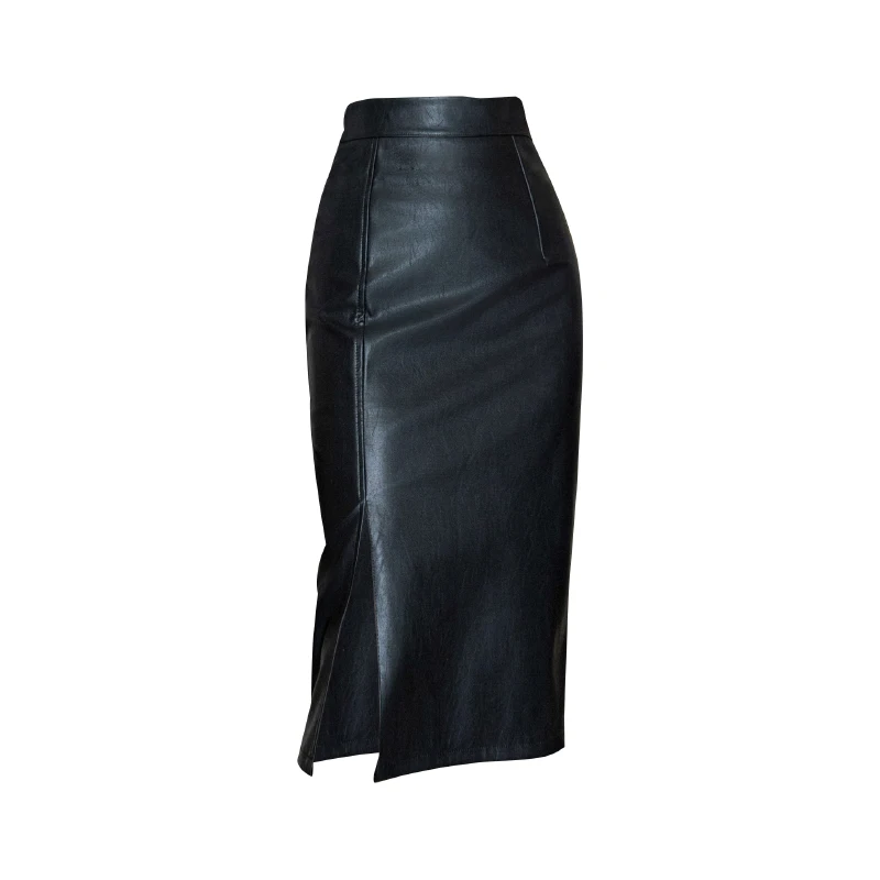 Seoulish Vintage Front Split PU Fodero in pelle Gonne a portafoglio da donna Autunno Inverno Vita alta Matita Gonne da ufficio Donna 2025 Nuovo