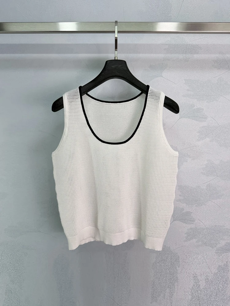 Summer Fashion White Color Simplicity Casual Knitting Camisole Women's Solid Color O-Neck Sleeveless Thin Style Breathable Tops