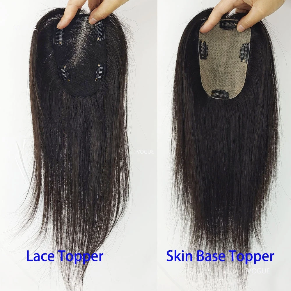 9X14CM Skin Base Topper & HD Swiss Lace Topper Virgin European Human Hair Toupee with Clips In Hairpiece for Women Natural Black