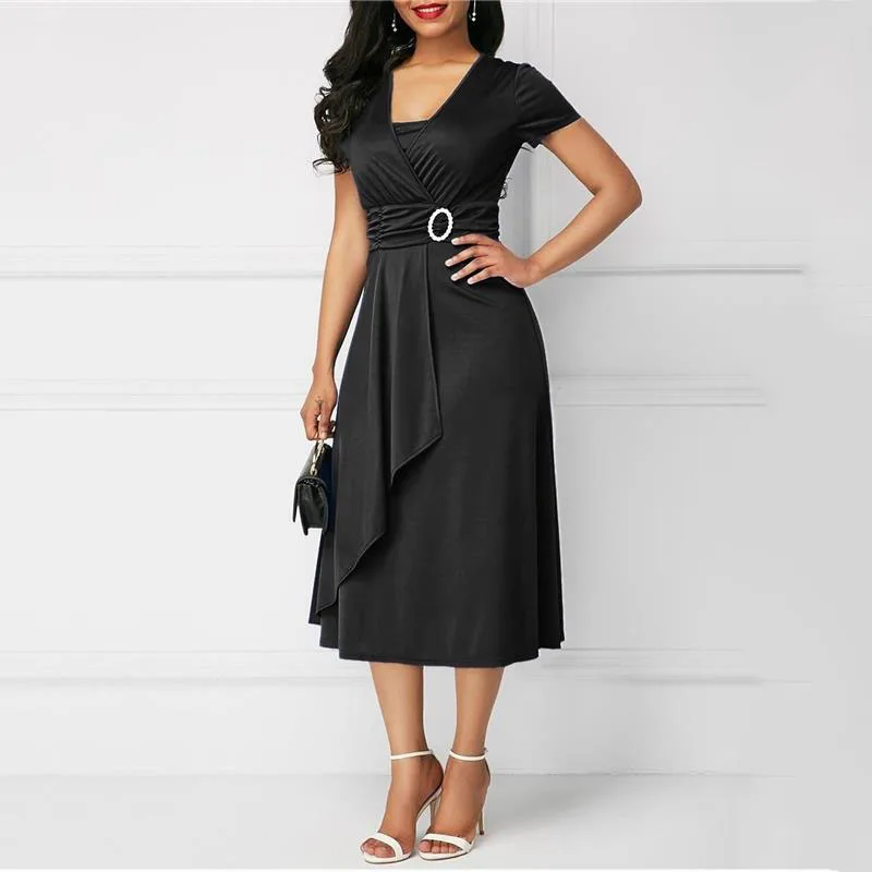 We.Fine Dress Women Solid Color Short Sleeve V Neck Asymmetric Hem Waist Midi Party Dress Elastic Female Dresses Woman Vestidos 4 We.Fine Dress Women Solid Color Short Sleeve V Neck Asymmetric Hem Waist Midi Party Dress Elastic Female Dresses Woman Vestidos 4