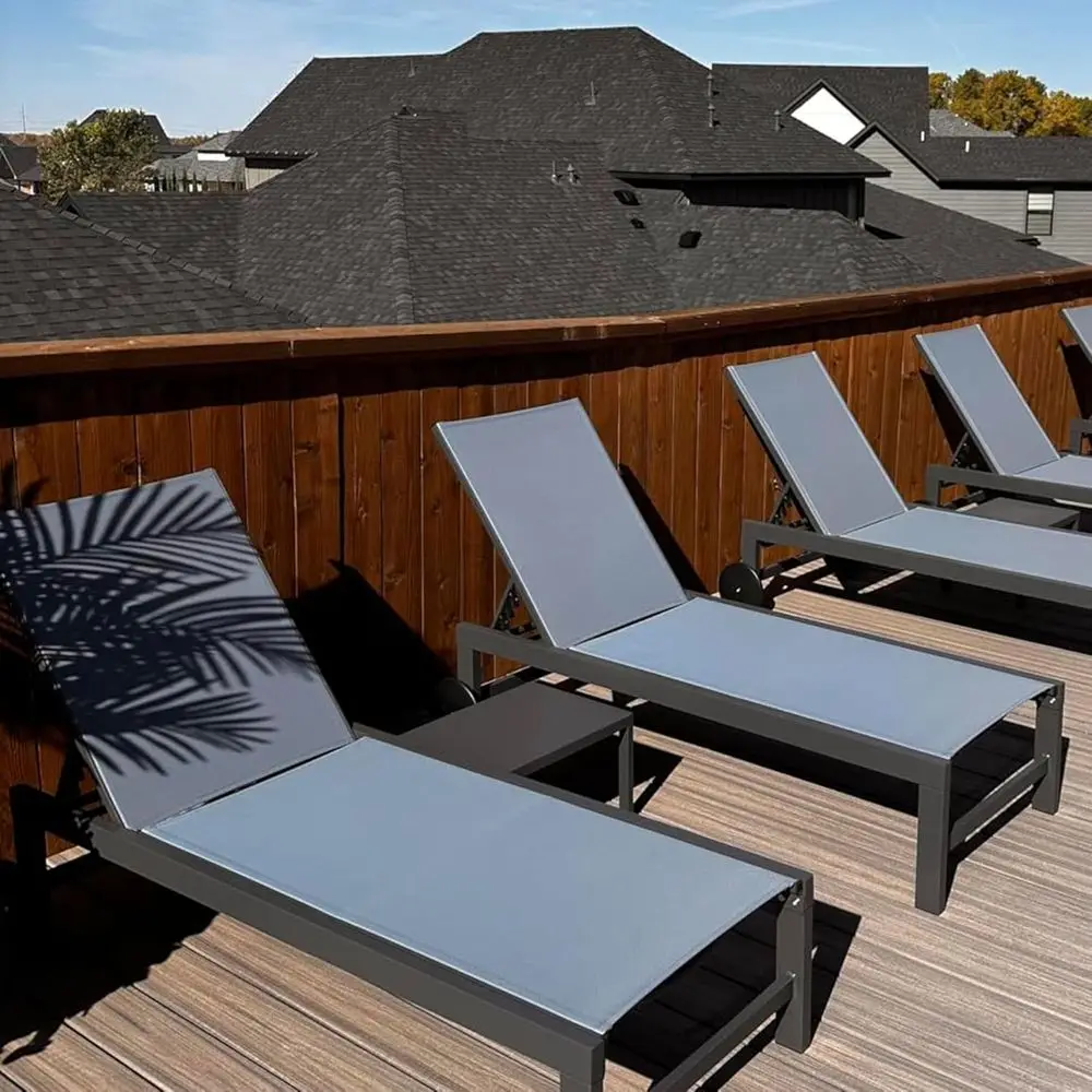 

Indigo Outdoor Patio Lounge Set with Reclining Chairs and Adjustable Backrests, Includes Poolside Table