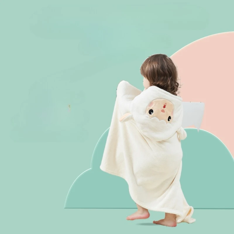 Fleece Hooded Poncho Towel for Kids 70*140cm Cute Cartoon Swim-Ready Bath Robe Cape for Baby Super Absorbent Baby Bath Wrap