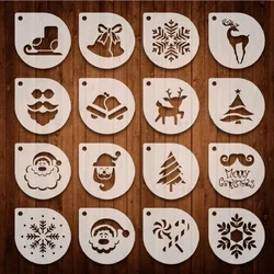 16 Stuks Koffie Stencils Diy Latte Cappuccino Barista Koffie Accessoires Decor Kerst Koffie Afdrukken Model Poedervormige Zeef Tool