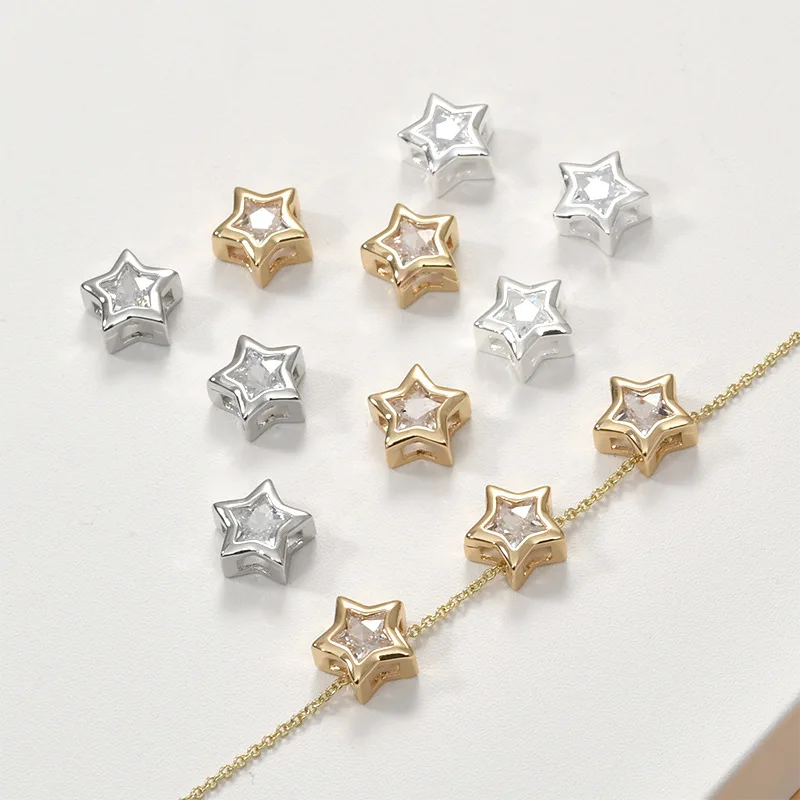 9Mm Copper Plated 14k Gold Silver Zircon Pentagram DIY Bracelet Necklace Ear Jewelry Pendant Accessories