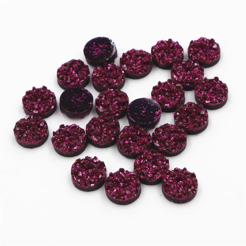 Fashion 8mm 10mm 12mm 40pcs Dark Purple Red Colors Natural ore Style Flat back Resin Cabochons For Bracelet Earrings accessories