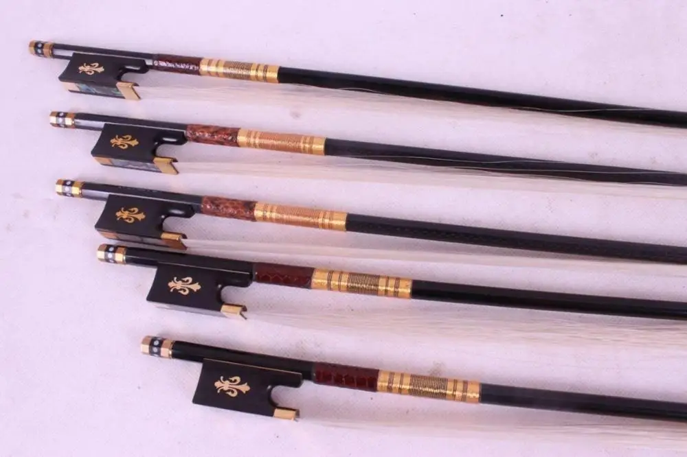 5pcs 4/4 violin Bow Top grade Black Carbon Fiber Straight High Quality