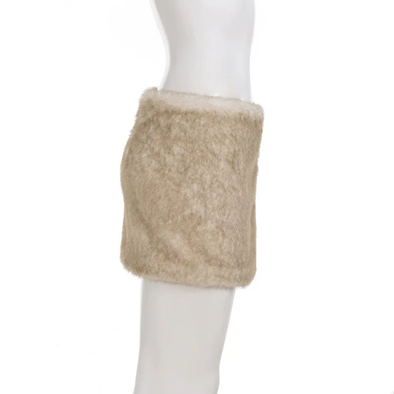 크리스마스 가을 겨울 따뜻한 불규칙한 퍼 버클 스플릿 스커트 스파이스 걸 개성 플러시 미니 스커트 여성용