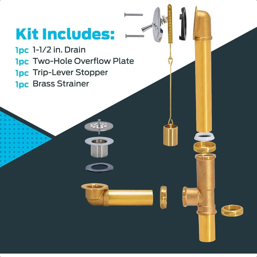 EZFLO 11 2 بوصة طقم تصريف نفايات الحمام والفائض من النحاس مع حواف مطلية بالكروم 35201