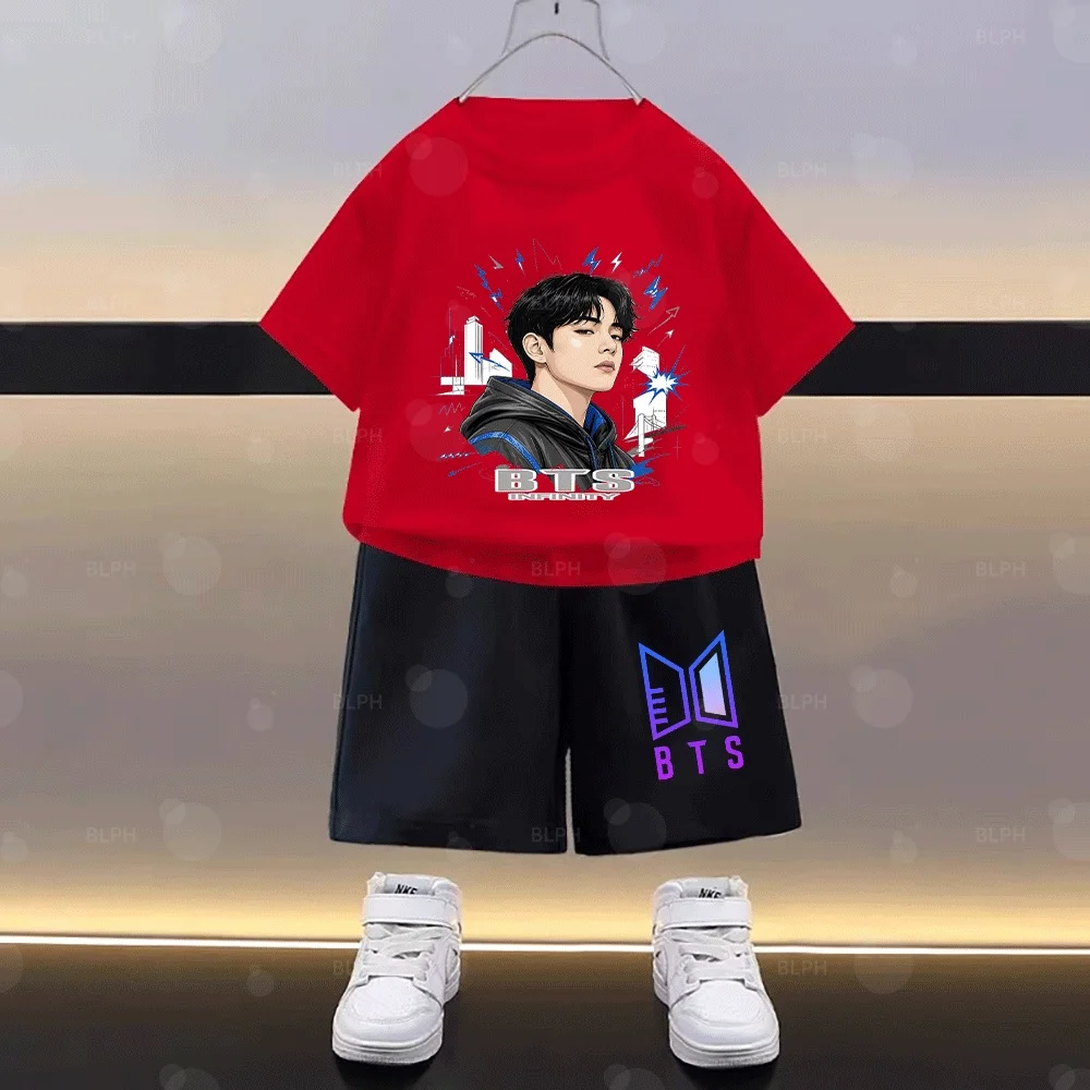 

BTS Shirt Men Women Fashion Casual Hooded Graphic Tops Trendy Kpop Idol Printed Comfortable Short Sleeve T-shirt Suit
