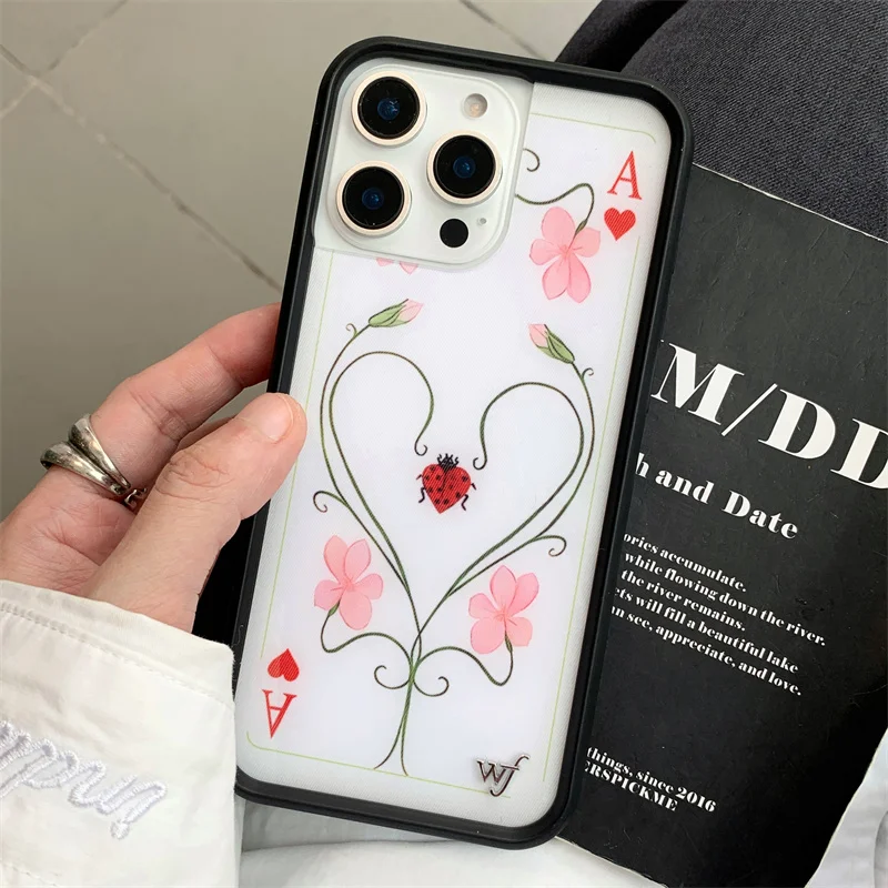 Flor selvagem vermelho meow lilás musgo caso de telefone para iphone 16 15 14 13 12 pro max wf plus poker uma à prova de choque proteger capa traseira funda