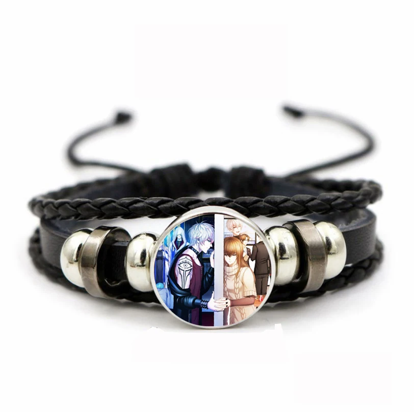 Teenager Adjustable Wristband Bracelet Leather PU Woven Bracelet Time Gem Wristband For Anime Mystic Messenger Braided Bangle