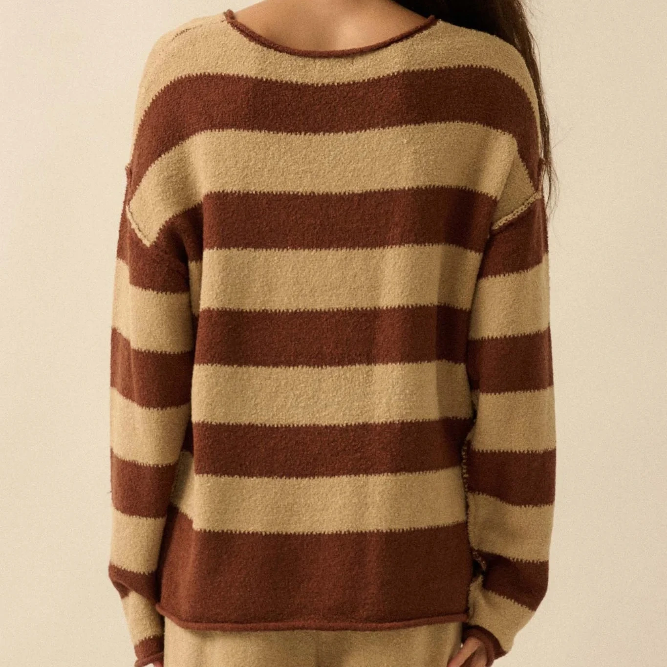 سترات نسائية كلاسيكية للخريف والشتاء بأكمام طويلة ورقبة مستديرة مخططة ملابس تريكو مرقعة ملابس بديلة #5