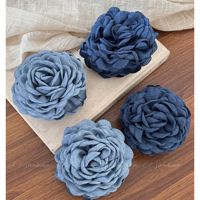 Large Denim Blue Rose hair Clip Female 2024 New Flower Hairpin Back Head Large Shark Clip Headdress