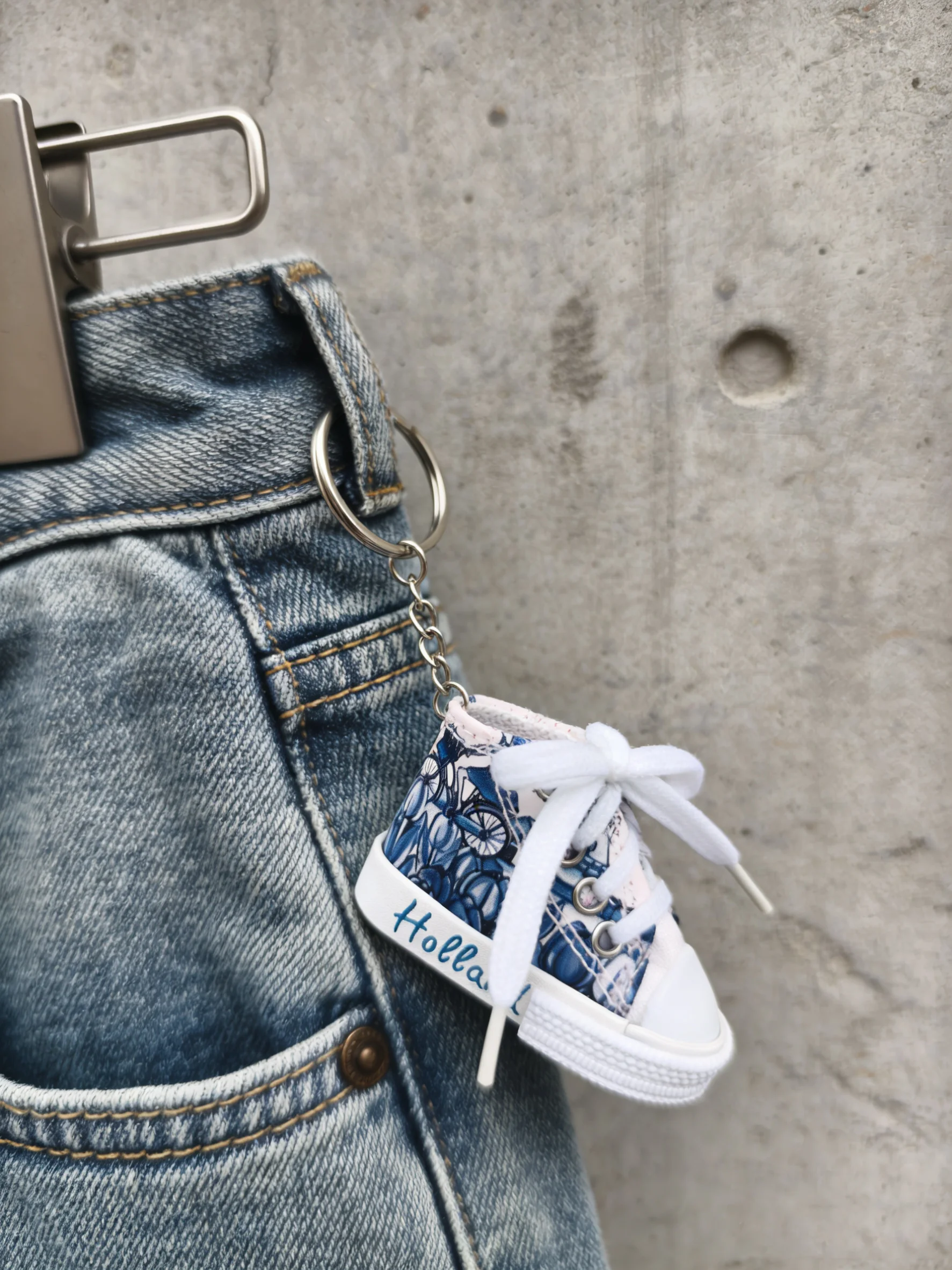 Mini Sneaker Keychain, Cute Canvas Shoe Bag Charm, Tulip Bicycle Print Keyring, Lightweight Travel Souvenir