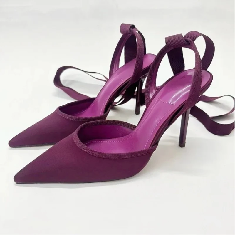 2026 Luxury Satin Elegant Women High Heeled Shoes Pointed Toe Wedding Party Prom Ankle Strap Slingbacks Brand Ladies Pumps