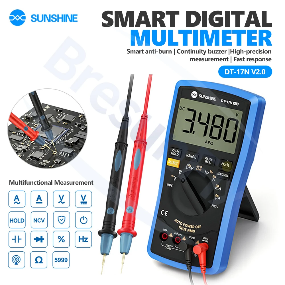 SUNSHINE DT-17N V2.0 Smart Digital Multimeter for Electronic Repair Capacitance Resistance Current Voltage Continuity Test Tool