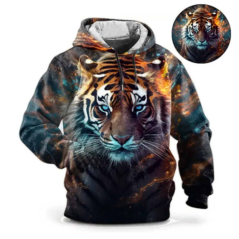 Animal Hoodie For Men Tiger Print High-Quality Men\'s Pullover Autumn Fashion Top Street hoodie Designer Long Sleeved Sportswear