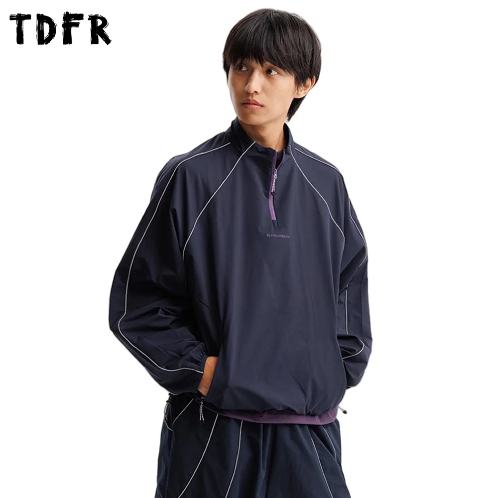 

Куртка-карго с воротником-стойкой, мужская осенняя куртка-карго с вышивкой в стиле сафари, полумолния, свободная ветровка с длинными рукавами и завязками по краю