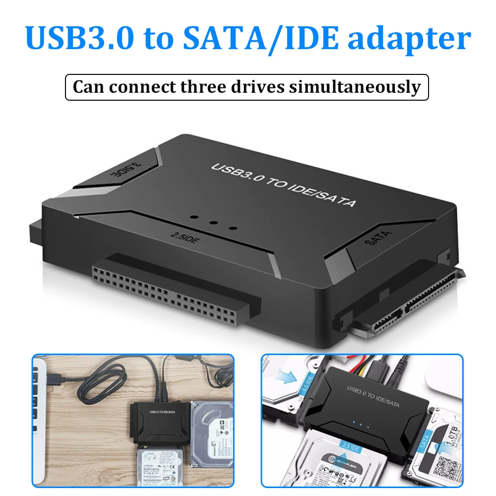 

Переходник USB 3,0 на SATA IDE для жесткого диска 3,5 дюйма HDD/SSD CD DVD ROM CD-RW 3 в 1USB IDE SATA адаптер