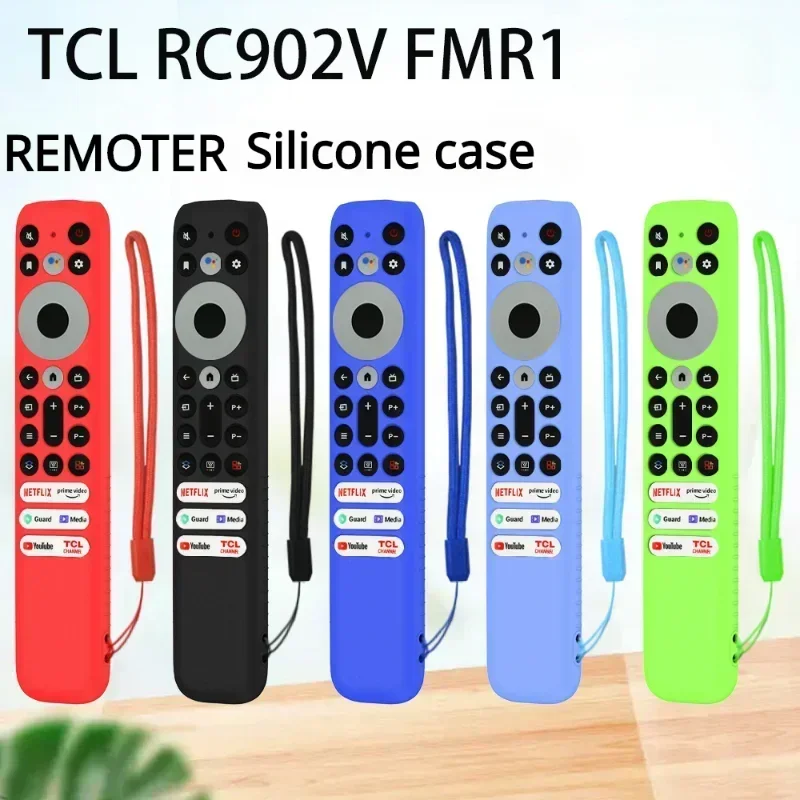 Silicone Remote Control Cover Case with Lanyard Anti Slip Television Remote Cover All Inclusive for TCL RC902V FMR1 Voice Remote