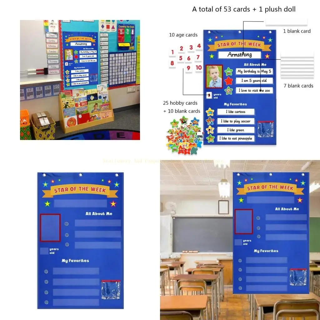 Wall Hanging Star Student Poster Set Pocket Chart for Classroom Kindergarten
