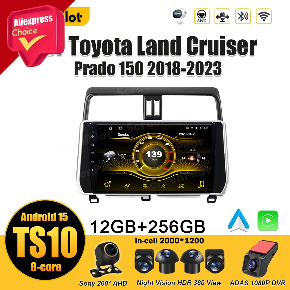 For Toyota Land Cruiser Prado 150 2018 2019 2020-2023 Android 15 Stereo Head Unit Multimedia Video Player  GPS Navigation