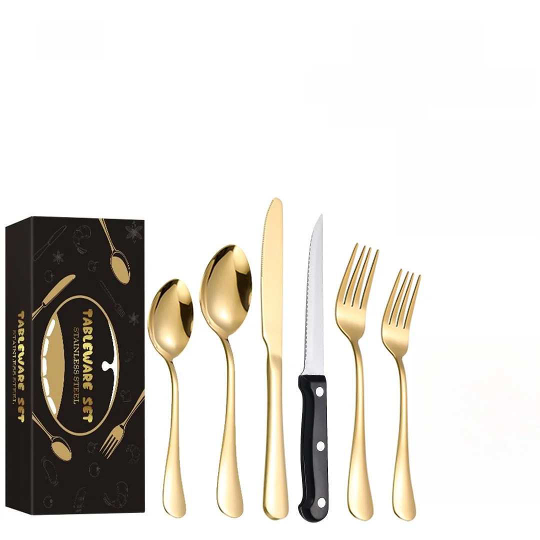 

Gold Plated 00 Stainl Steel Dining Set Hotel Steak Knife Fork Spoon 2 Piece Set Cross Border 24364872 Pieces