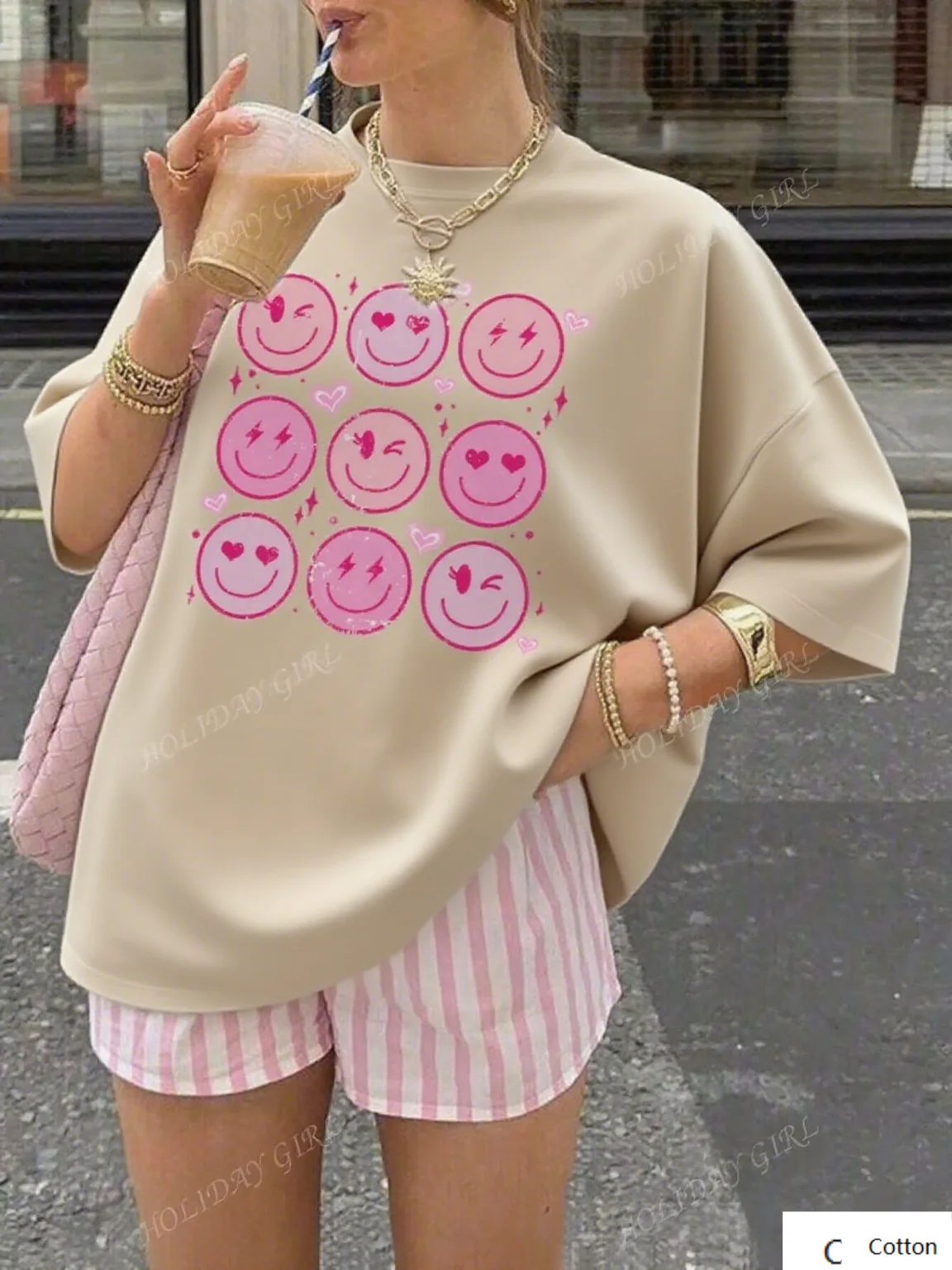 

Comfy Cotton Tee with Playful Pink Smiley Face Motifs Great for Creating A Youthful and Energetic Look Make A Fashion Statement