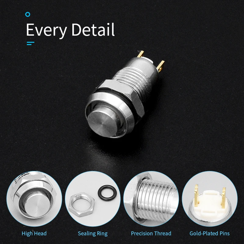 1pc 8mm Metal Push Button Switch Self-reset Momentary Self-locking Latching 2 Pins High Head 3A/250V Computer Doorbell Horn