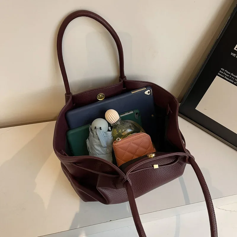 2026 New Lychee Pattern Underarm Shoulder Bags For Women Soft Pu Leather Large Capacity Mini Tote Bag Luxury Designer Handbags