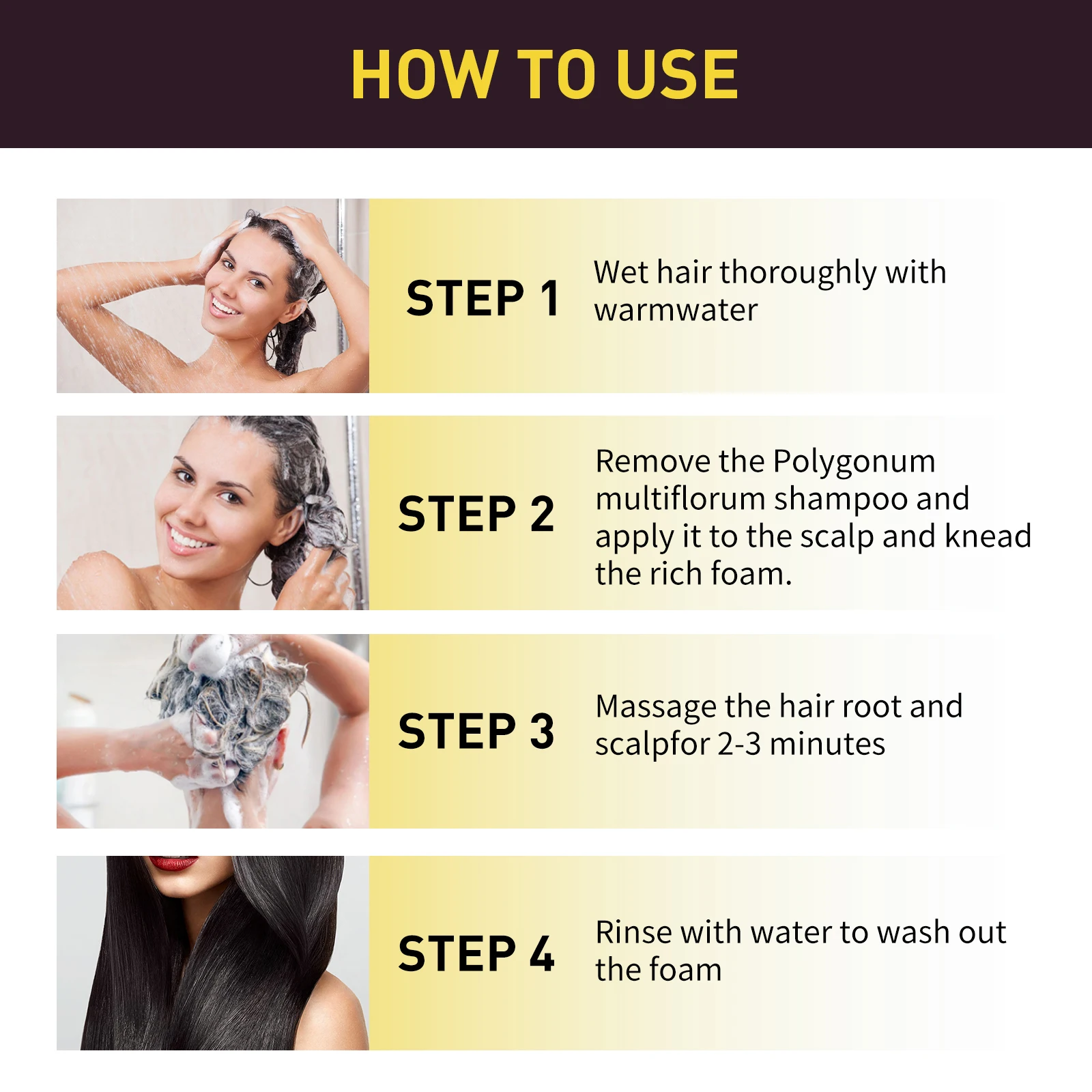 Shampoo per capelli neri da 500 ml, Polygonum Multiflorum Essence Shampoo morbido idratante per la pulizia e la riparazione dei capelli neri