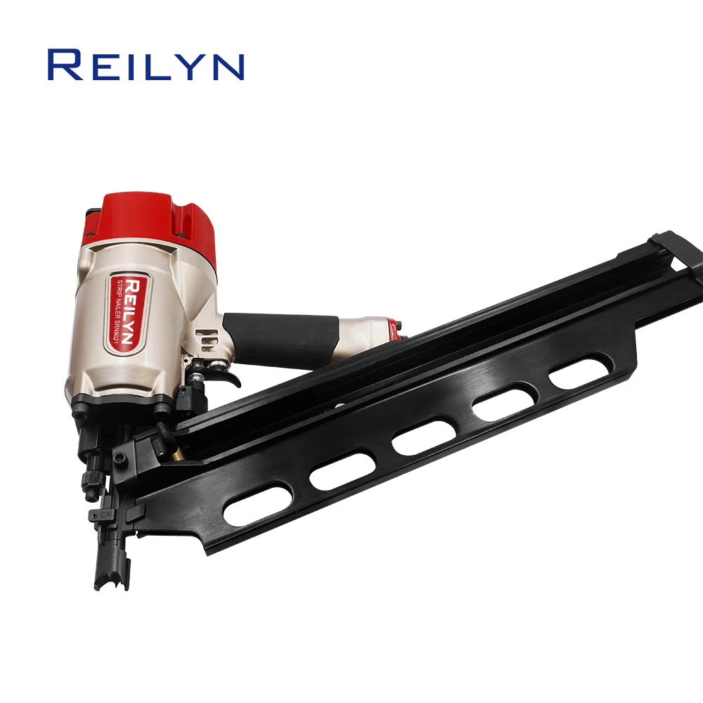 REILYN 21° Pneumatic Brad Strip Nailer Professional Round Head Pneumatic Nail Gun for Wood Pallet Flooring Roof Air Nailer