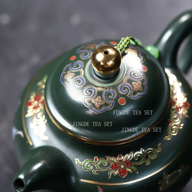 400ml Yixing High-end Yixing Purple Clay Teapot Original Ore Green Clay Handmade Kung Fu Tea Set China Enamel Colors