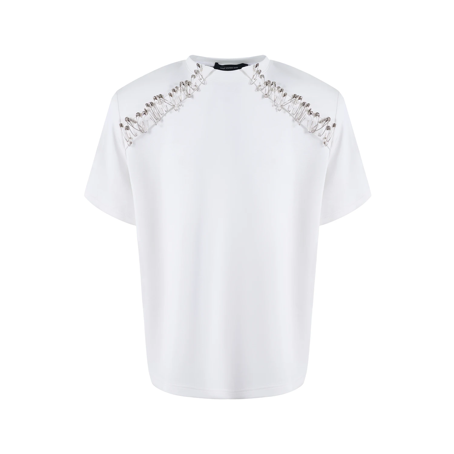 Fashion High-end Solid Color Pin Short-sleeve Tops Men's 2025 Summer New Niche Design Tees Boys Shoulder Pad Round Neck T-shirts