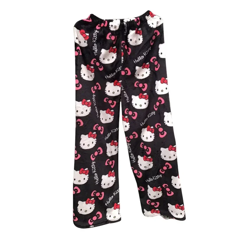 Novo sanrio dos desenhos animados coral velo calças de pijama halloween olá kitty feminino casual casa calças macias kawaii roupas da menina presente