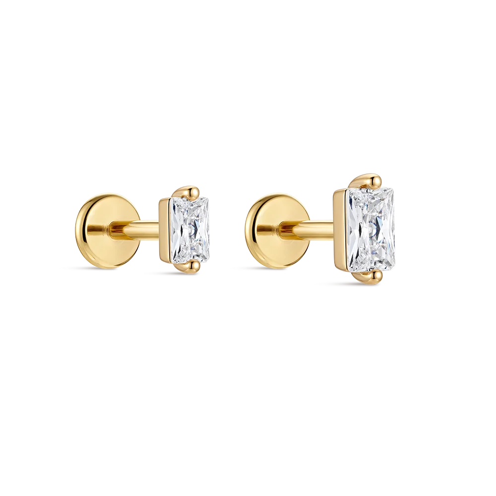 CANNER 14K Solid Gold Flat Helix Piercing Earring Horse Eye studs For Women Threaded Puncture Ear Bone Ins Fine Jewelry Gift