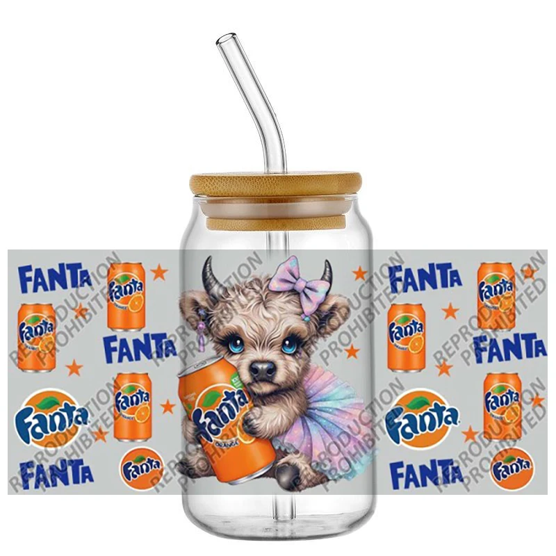 Popular Highland Cow Sodas Drinks 16oz UV DTF 3D Transfer Sticker Decals For Glass Can Cup Craft DIY Gift Creative