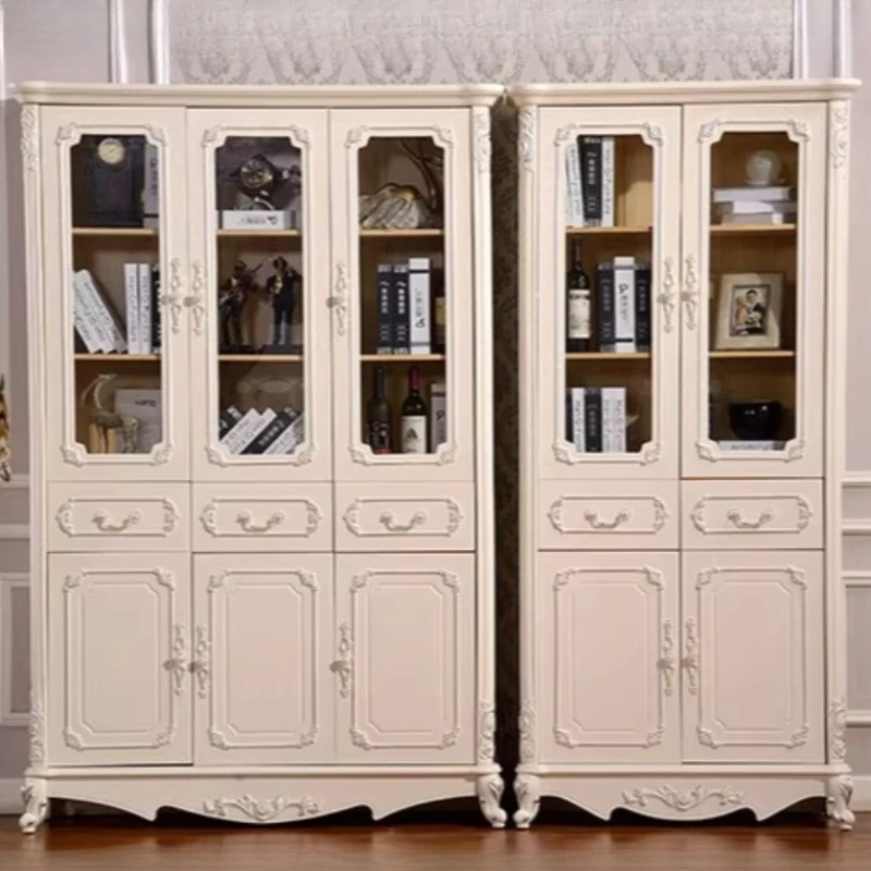 European-style Carving Furniture Two-door or Three-door Bookcase Practical Storage Cabinets Glass Cabinet Bookcase Matte Board