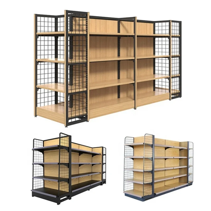 

Custom. KEWAY Mdf Grocery Display Shelving Floor Stand Metal Wooden Supermarket Gondola Display Racks Shelves for Shop Retail St