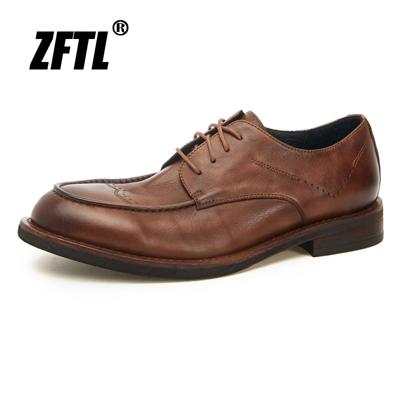 ZFTL – chaussures brogue en cuir véritable pour hommes, nouvelle couche de tête en peau de vache, chaussures d'affaires décontractées, chaussures formelles à lacets