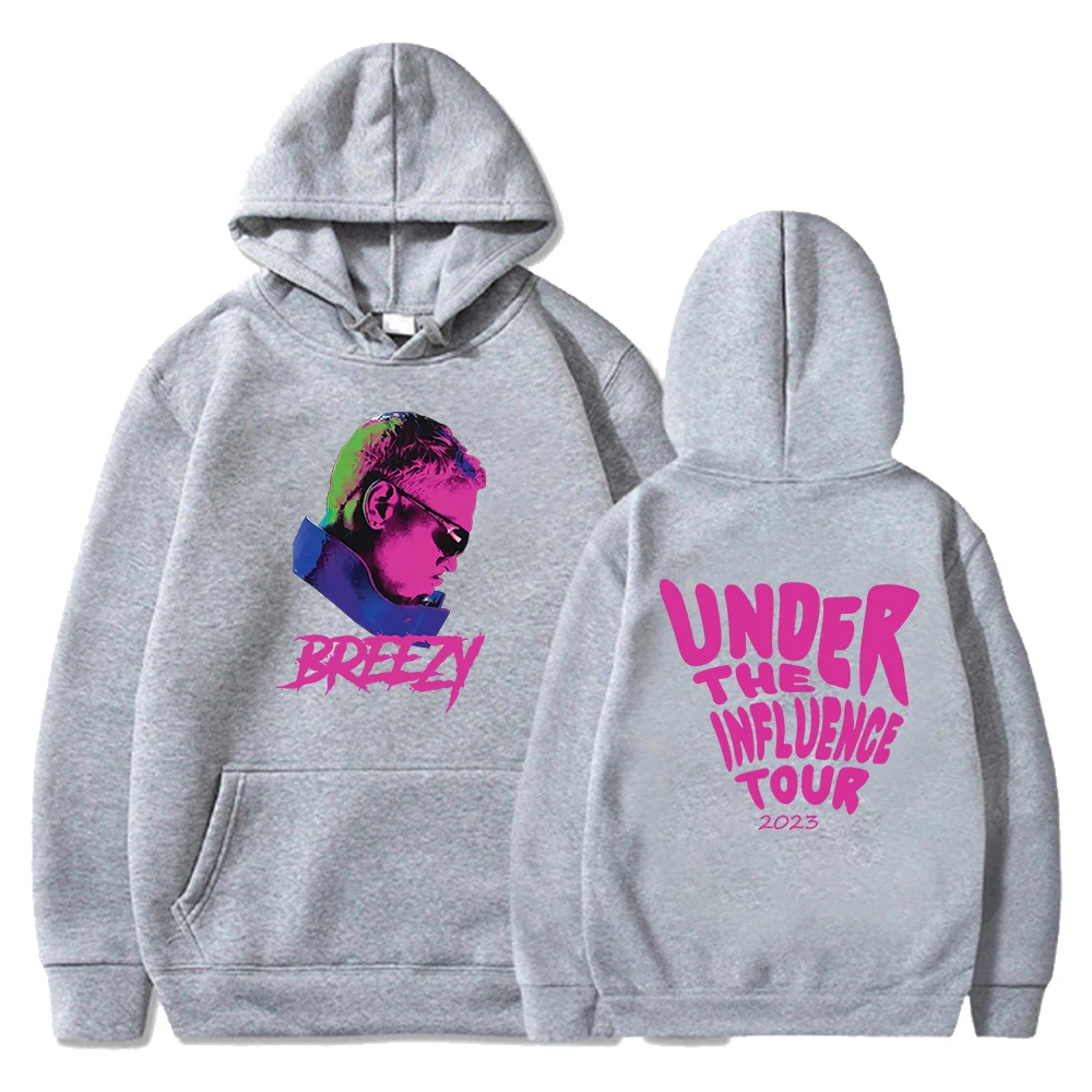 Chris Brown Under The Influence Tour 2023 Breezy Merch Hoodie Long Sleeve Women Men Hooded Sweatshirt Hip Hop Clothes