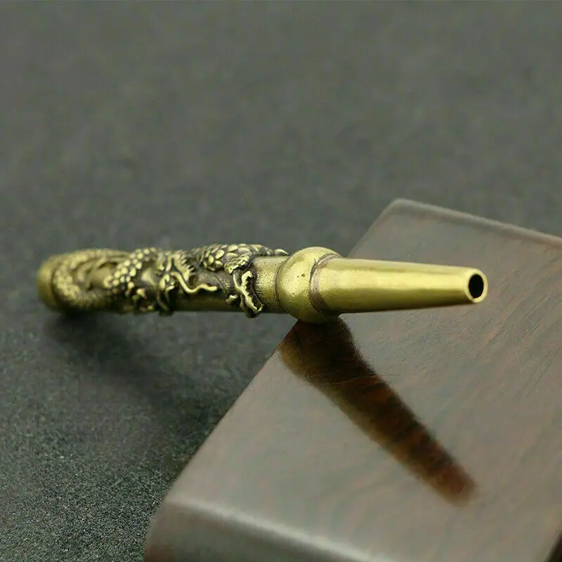 112MM Collection Curio China Bronze Animal Panlong Cigarette Holder Small Statue