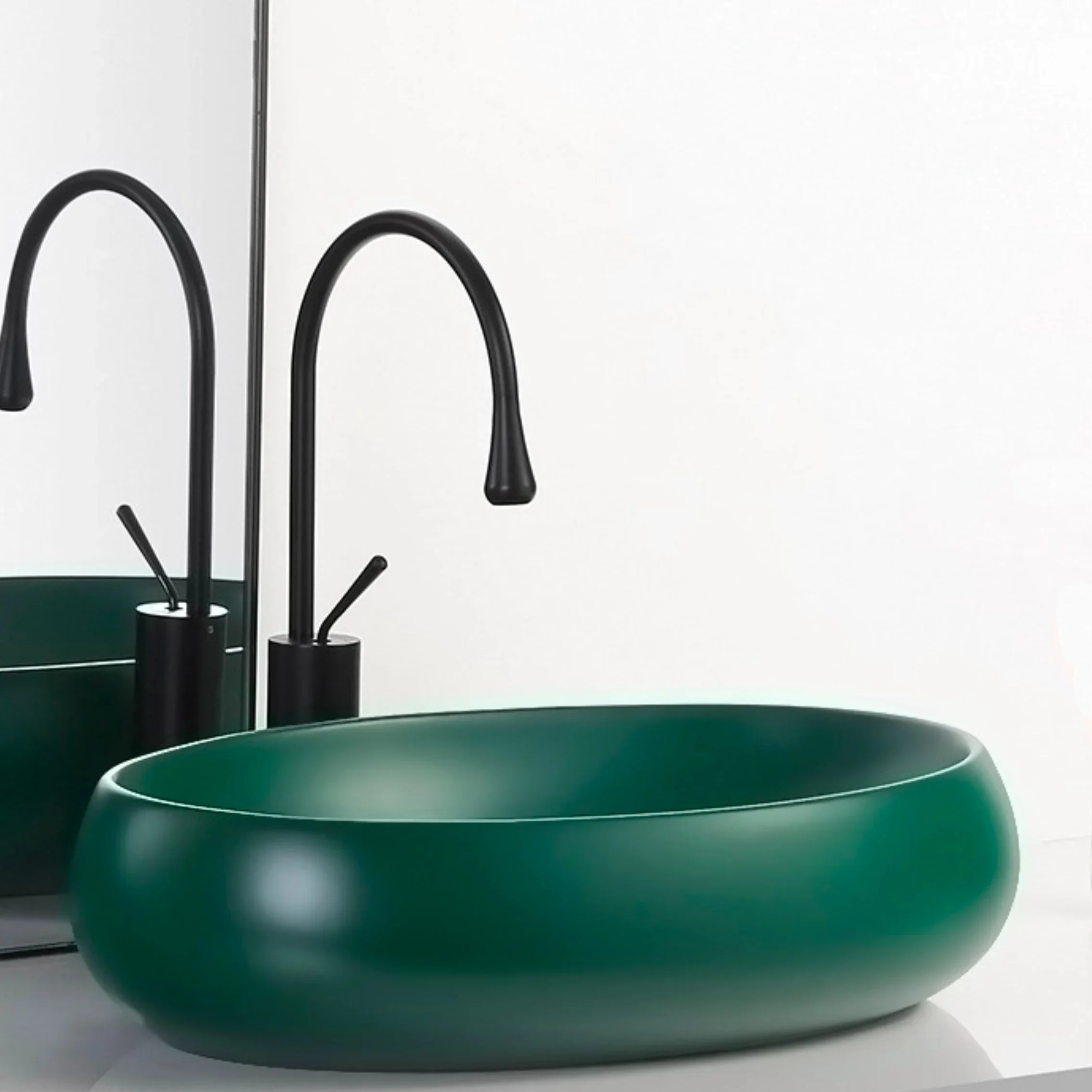 610*410*150MM Fashion Oval Green Matte Ceramic Washbasin Balcony Washbasin Kitchen Countertop Art Basin Bathroom Sink