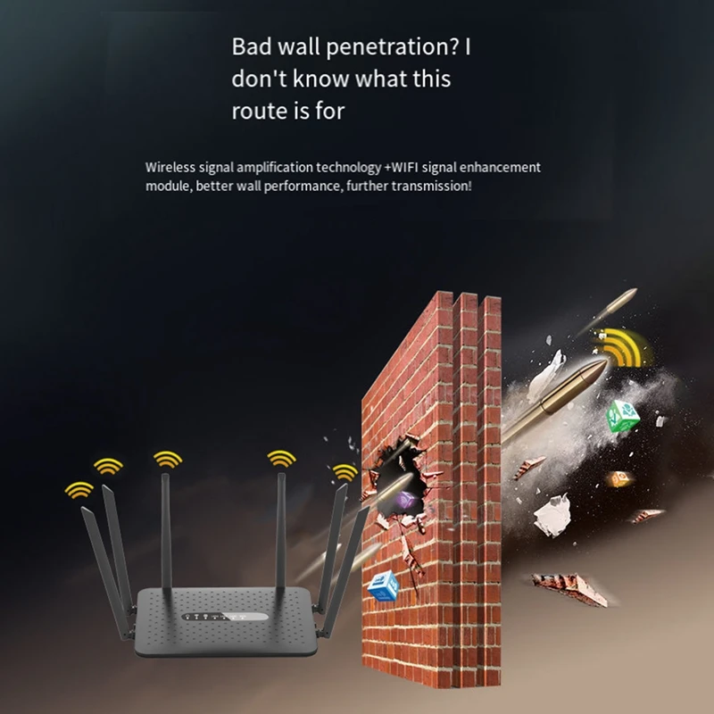 WIFI Router Gigabit Wireless Router 2.4G/5G Dual Band WiFi Router with 6 Antennas WiFi Repeater Signal Amplifier-White-A09I