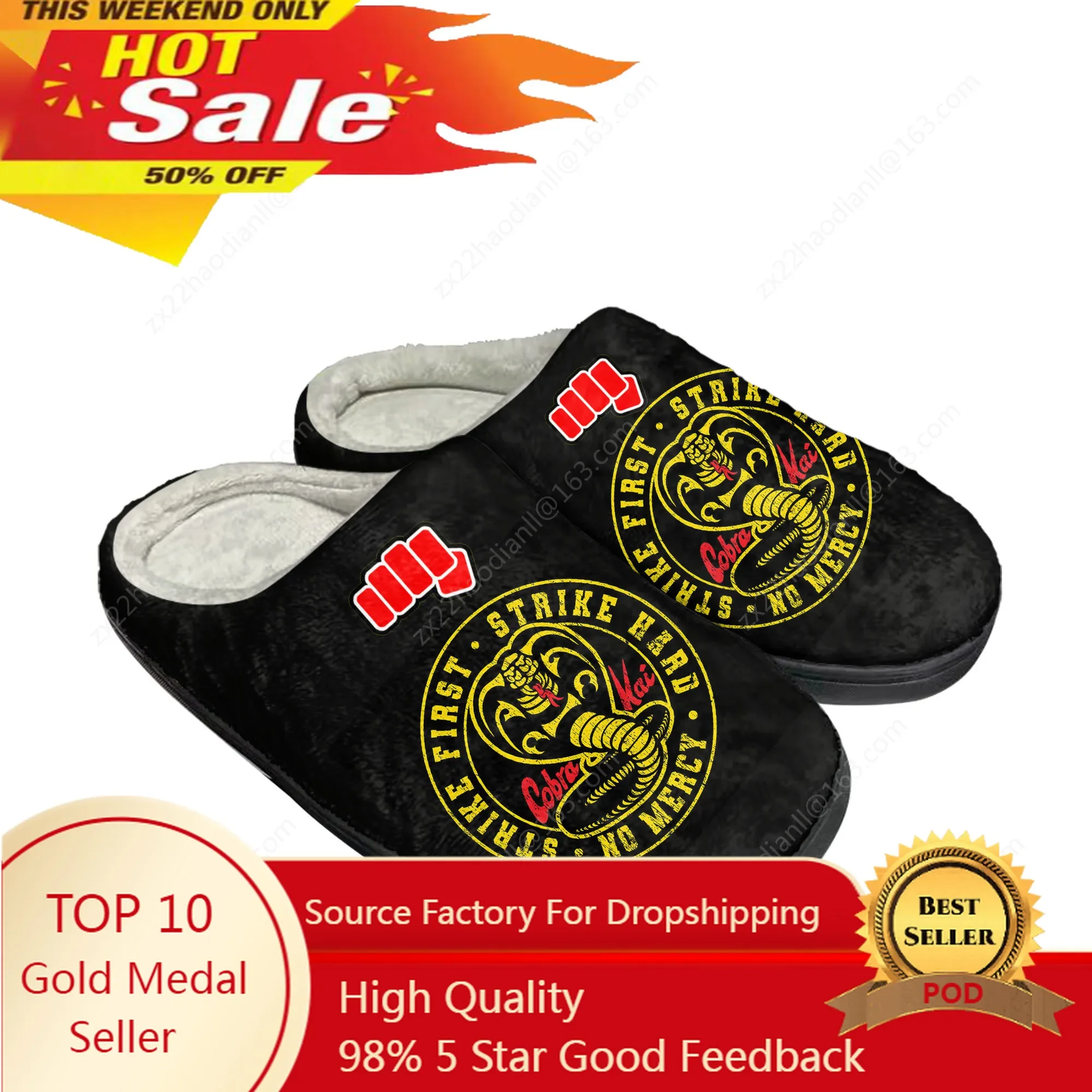 

Cobra Kai No Mercy Movie Snake Home Cotton Custom Slippers Mens Womens Sandals Plush Non-Slip Keep Warm Shoes Thermal Slipper