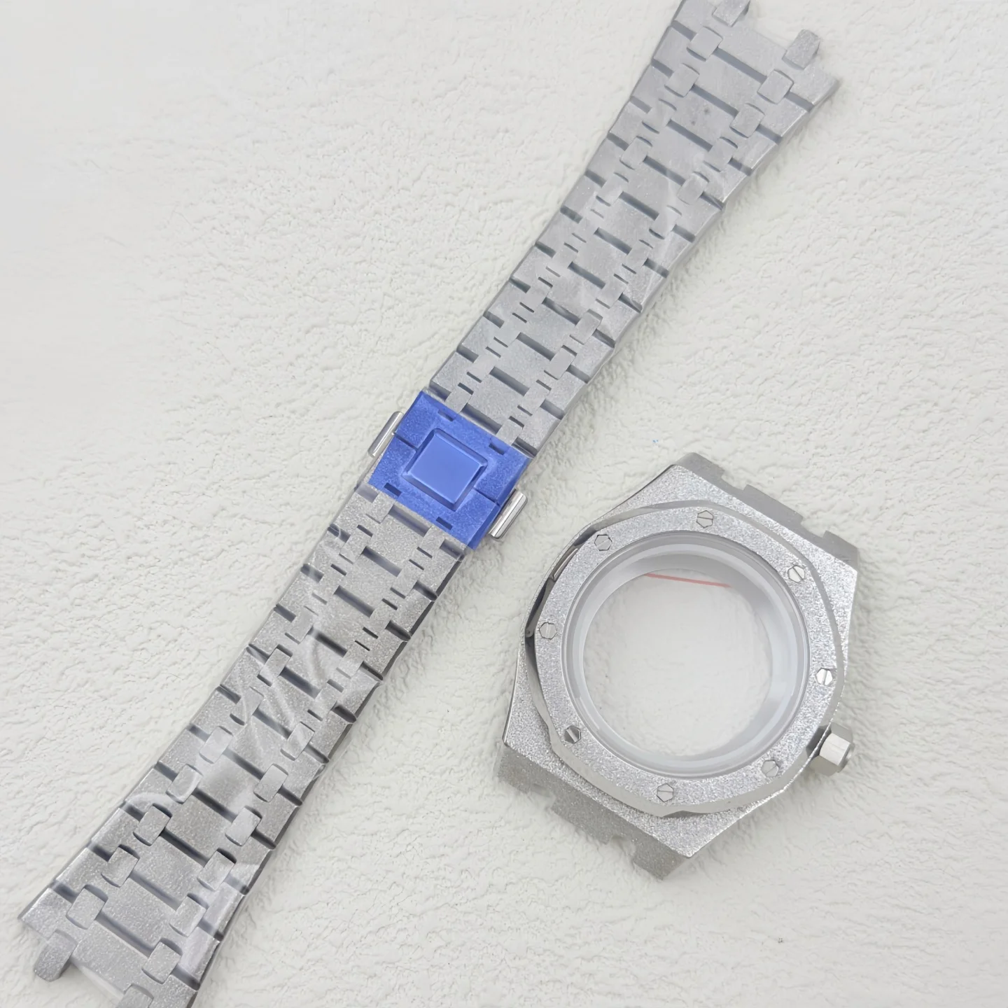 NH35 case - Star Sand Silver case, rubber band on dial, hour hands made of sapphire glass. 42mm case. Suitable for NH35/NH36